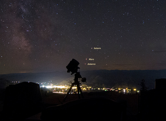 Saturn, Mars and Antares conjunction