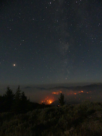 Mars and the Milky Way Above an Earthly Fire